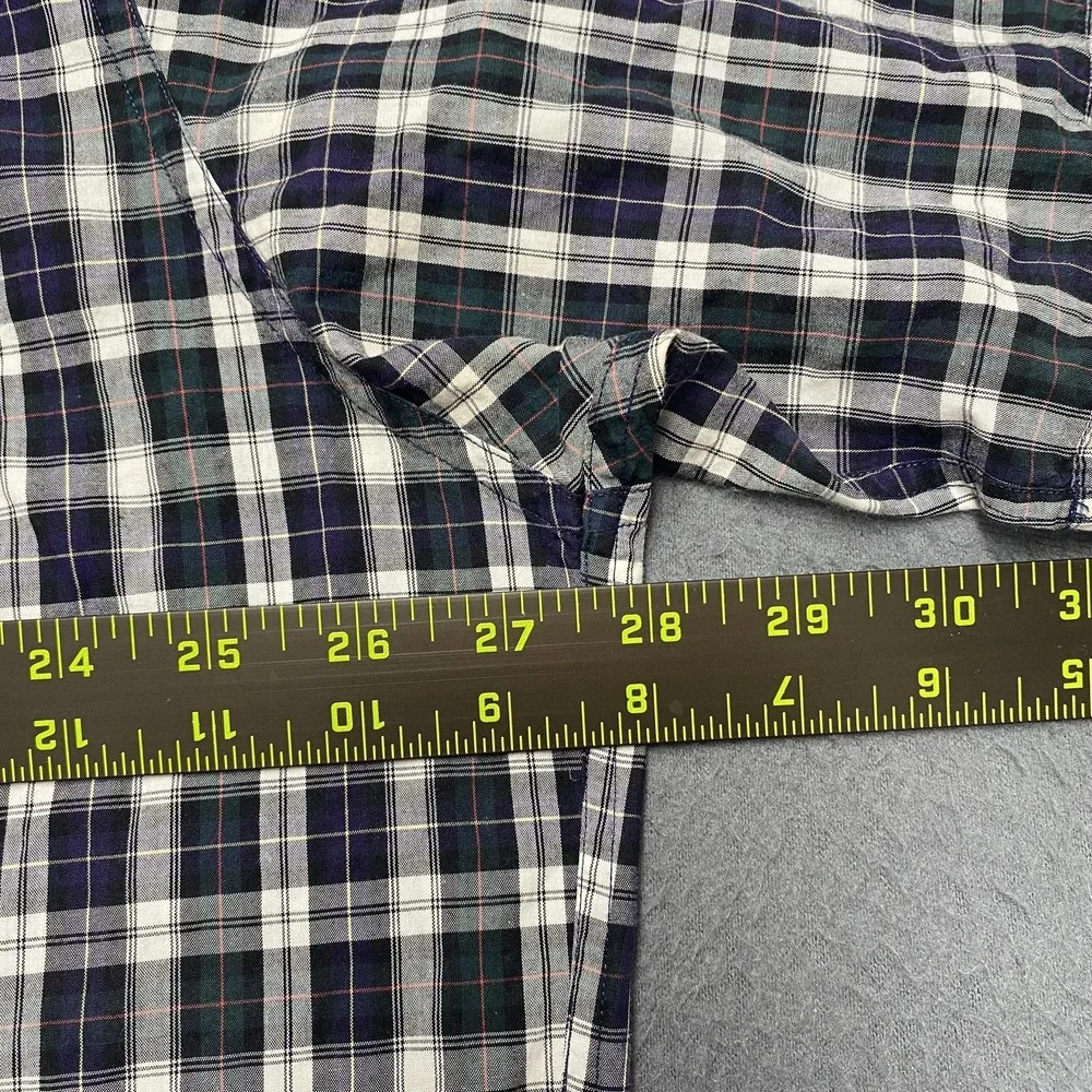 VTG Polo Ralph Lauren Shirt Mens XL‎ Blue Plaid Adams Short Sleeve Pony Logo 90s